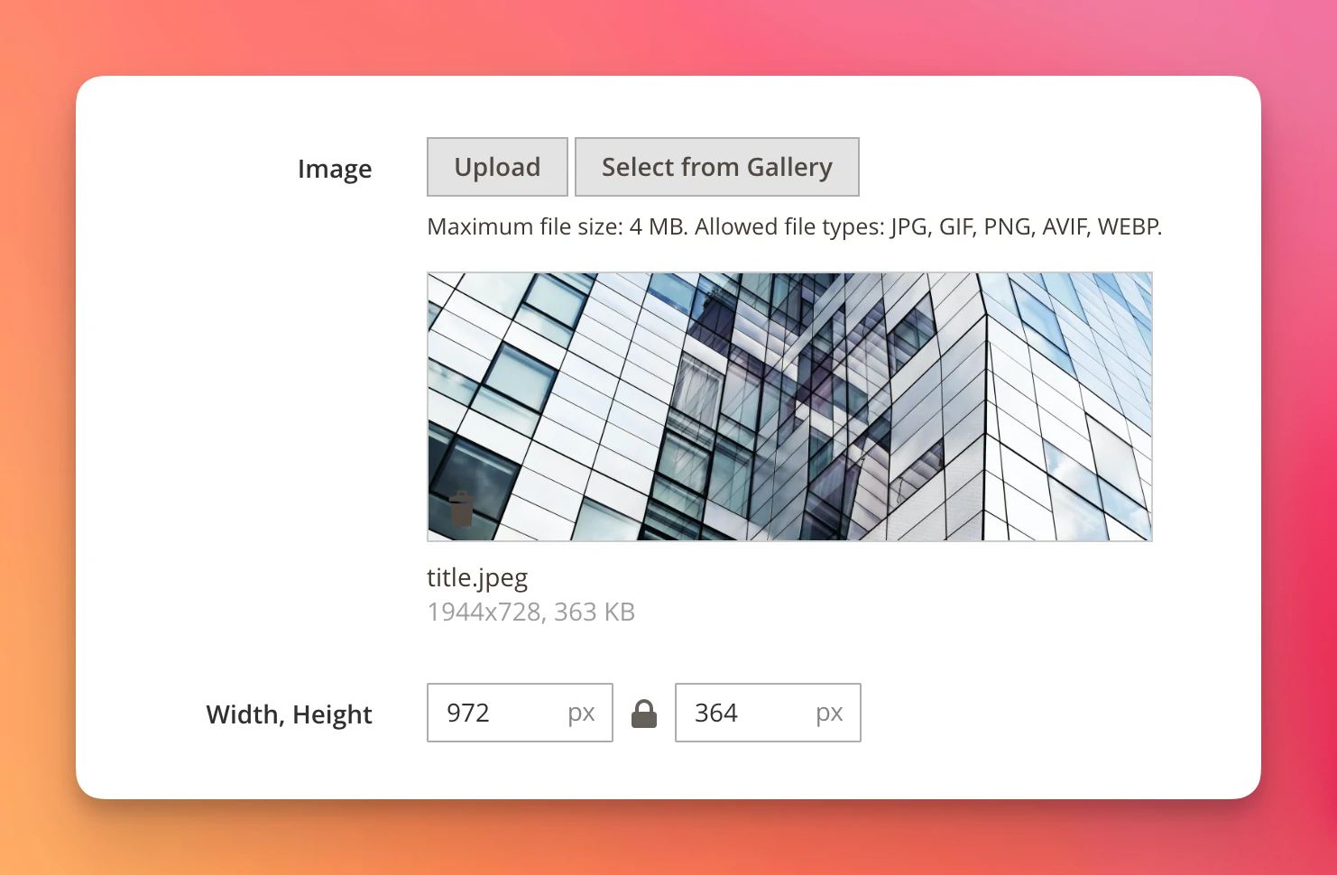 Screenshot of the image dimensions field
