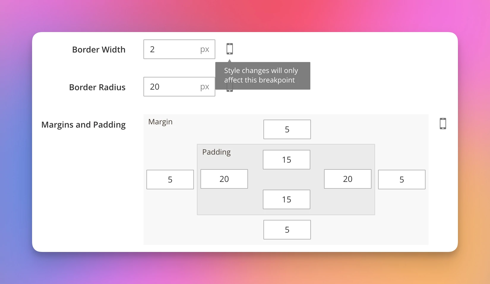 Screenshot of the additional responsive styles