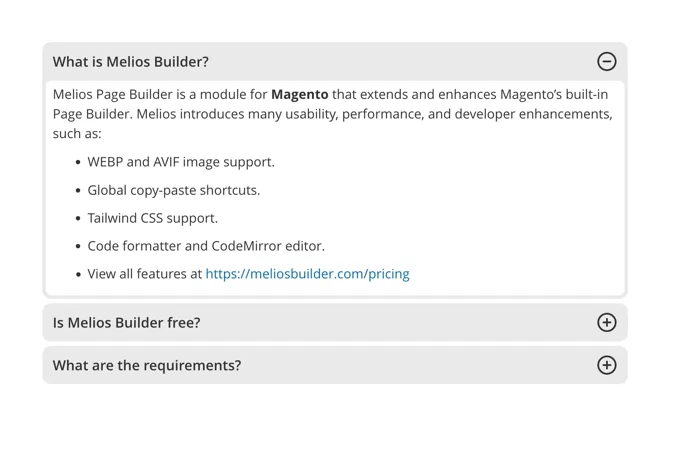 Accordion, FAQs element for Magento Page Builder