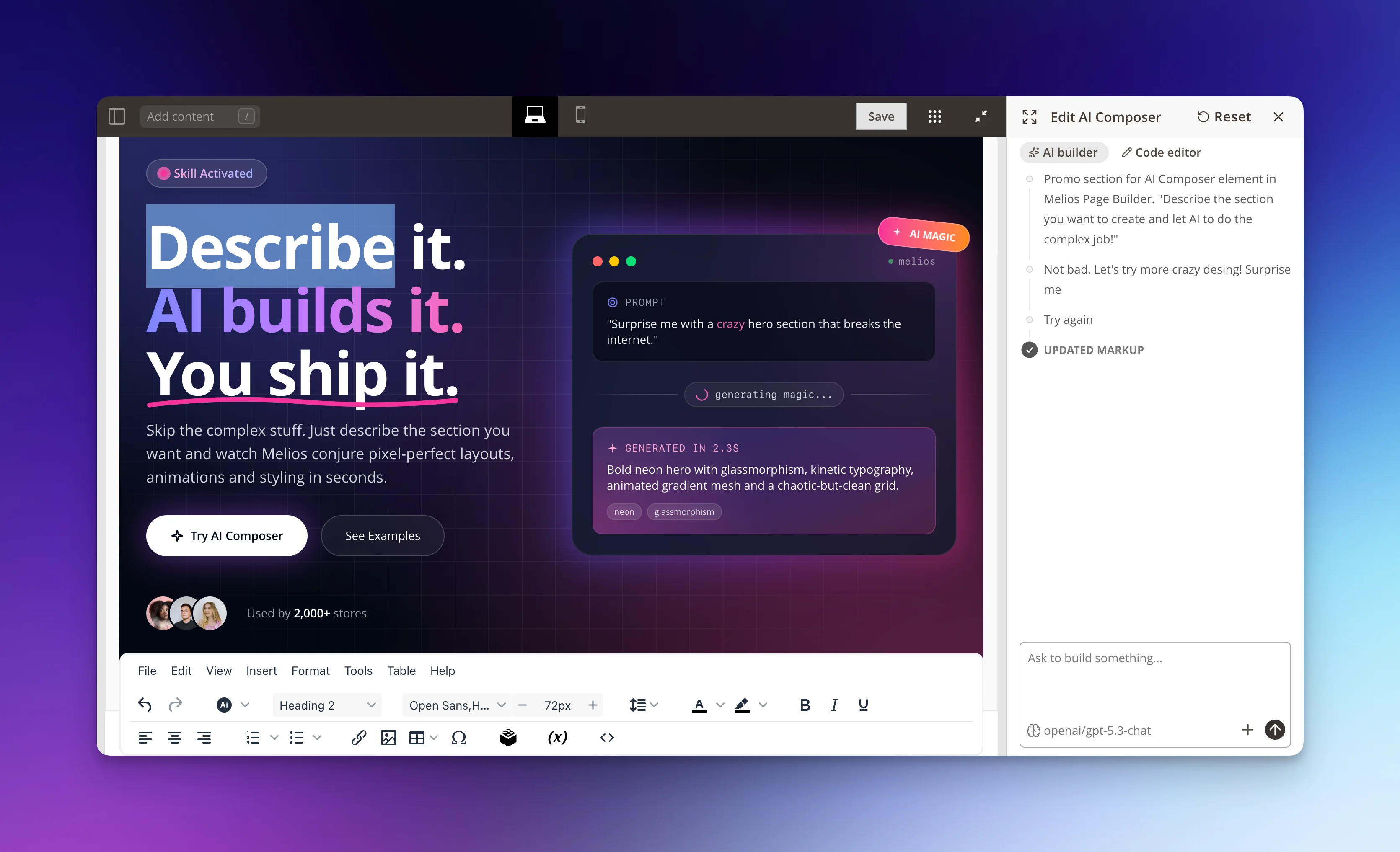 Screenshot of the AI Composer in action