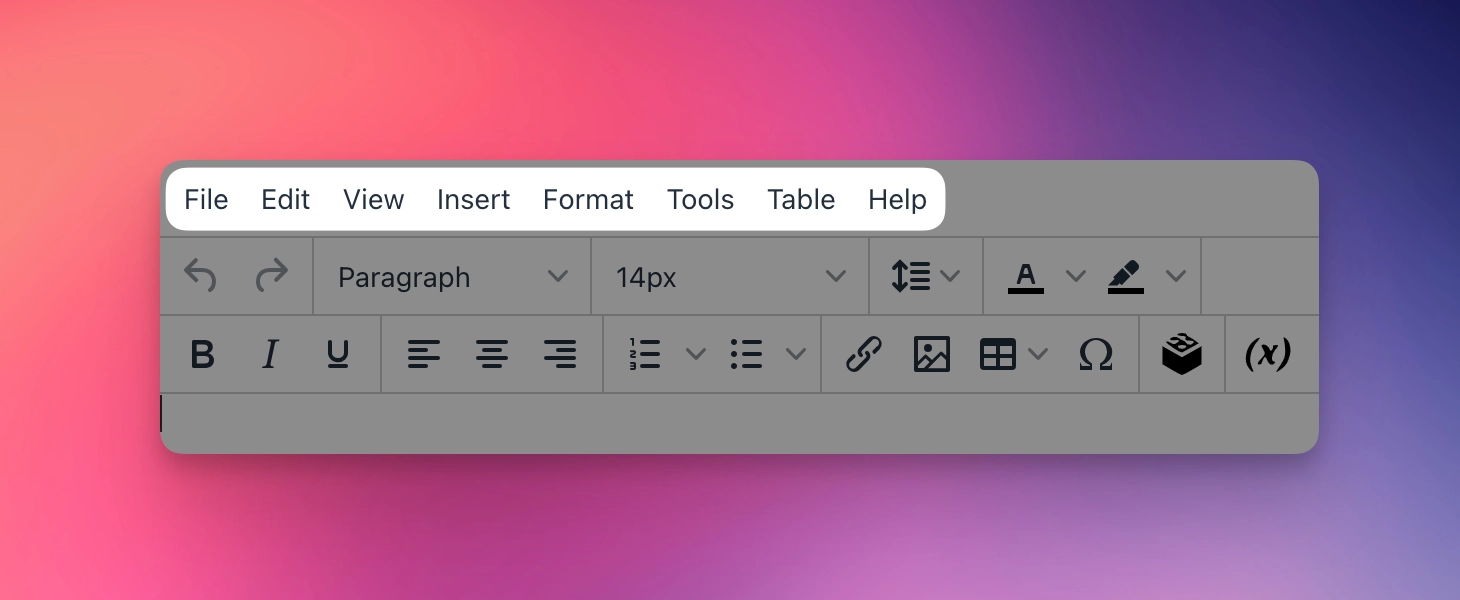 Screenshot of the WYSIWYG menu